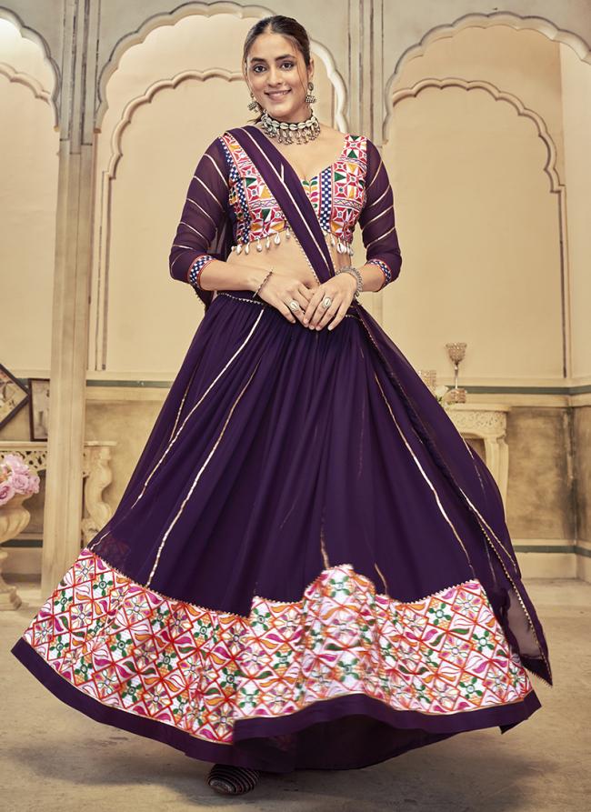 Georgette Purple Navratri Wear Embroidery Work Lehenga Choli